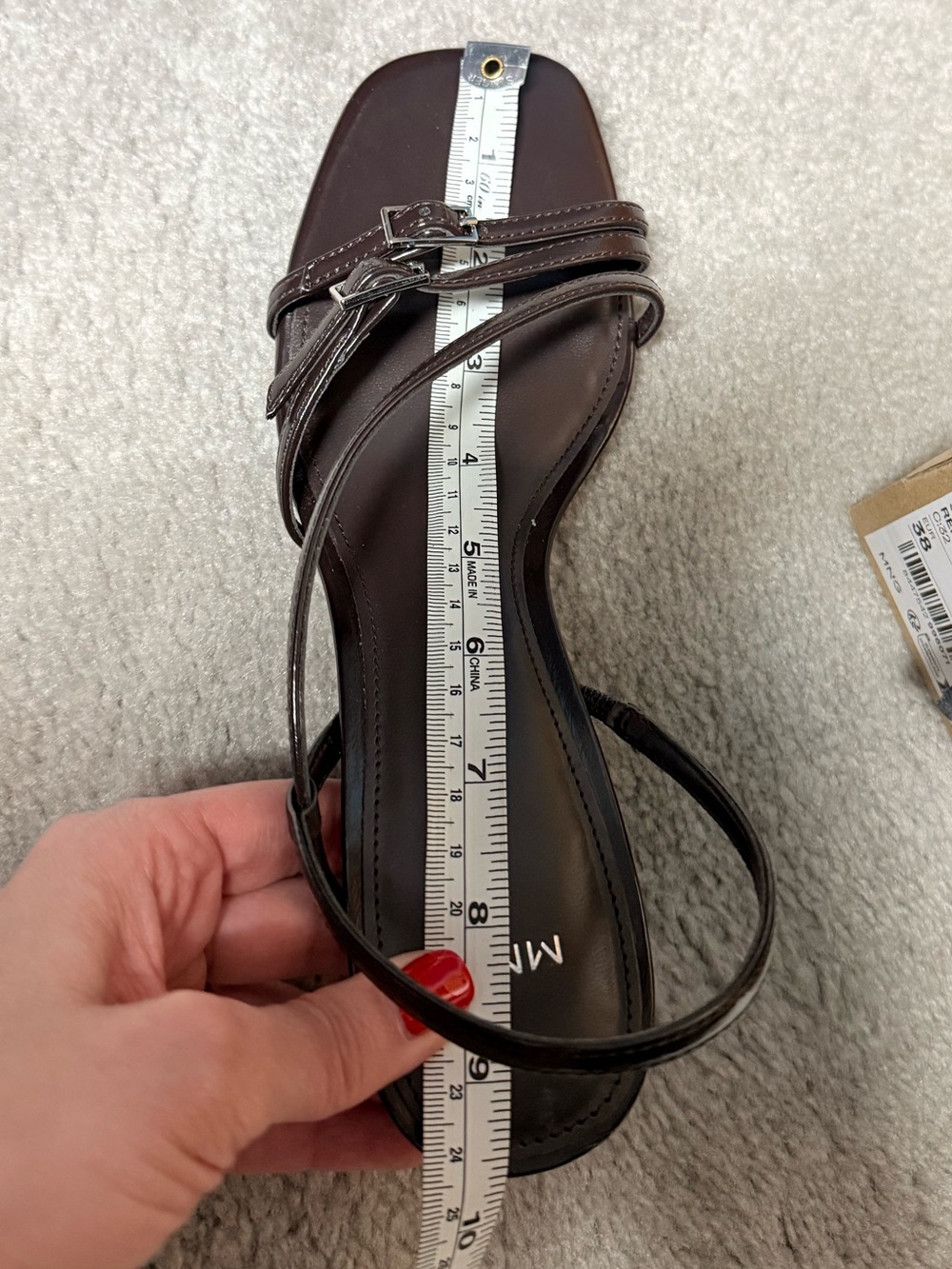 MANGO BROWN KITTEN HEEL SANDALS WITH STRAPS 7.5 7 NEW w/ box .NWOT - Picture 9 of 10